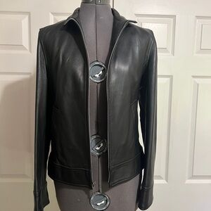 Vintage 2002 Banana Republic Black Leather Jacket Zipper Sleeves